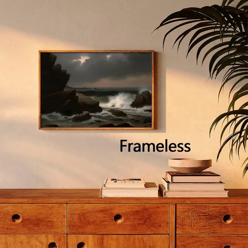 Vista 7 de Arte de pared de mar Moody, lienzo de noche y playa, pintura de paisaje de academia oscura, impresiones de mar vintage, paisaje marino Moody, arte