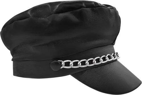 Vista 6 de Nicky Bigs Novelties Disfraz de motociclista de cuero falso negro para adulto, disfraz de orgullo punk, sombrero y cadena, Negro