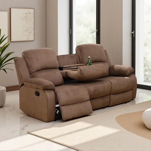 Vista 25 de Juego de sala de Estar reclinable de 3 piezas, juego de sofá reclinable Manual para conjunto de muebles de sala de Estar, con consola de Rojo
