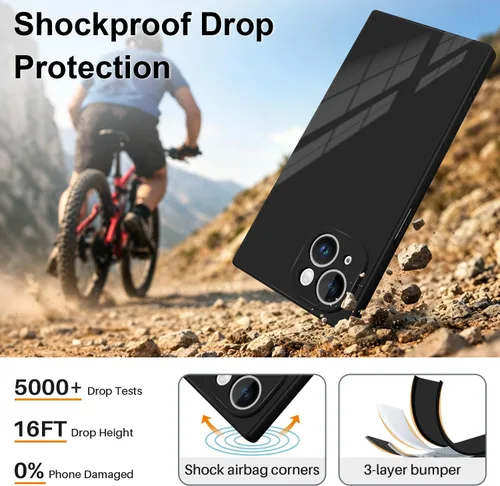 Vista 5 de Funda rectangular compatible con iPhone 15 para mujeres y hombres, TPU suave a prueba de golpes, protección completa de la lente, funciona