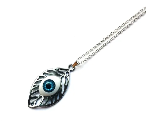 Vista 5 de Halloween Jewelry Large Leaf Silver Color Earrings/or Pendant Nature Statement Realistic Blue Eye Necklace S. Pl. Chain
