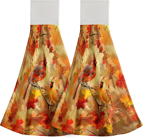 Vista 45 de Poppy Flower Hanging Hand Towels Set of 2,17x12 Inch Watercolor Chinoiserie Yellow Black Floral Soft Absorbent Dish Cloth Tie Towel for Kitchen