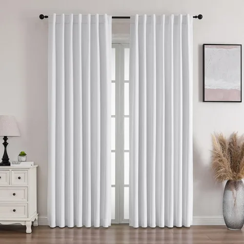 Vista 11 de Flyfun Cortinas opacas de 63 pulgadas de largo, juego de 2 paneles, cortinas con aislamiento térmico para sala de estar/dormitorio, bolsillo