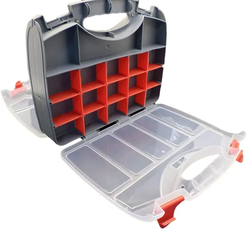 Vista 2 de Estuche organizador de almacenamiento de doble cara de lujo con 36 compartimentos, se utiliza como caja de aparejos, caja de herramientas