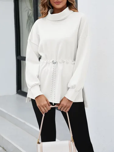 Vista 3 de Sudaderas de cuello alto para mujer, de manga larga, con abertura lateral, con cordón en la cintura