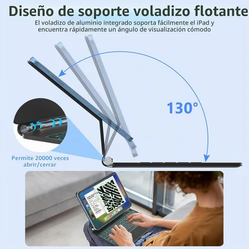 Vista 3 de FUWANG for iPad A16 11th/10th Generation Case with Keyboard, Magic Keyboard with Power Display, Multi-Touch Trackpad Floating Cantilever Stand