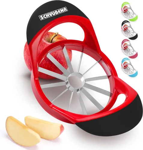 Vista 10 de SCHVUBENR Cortador de manzana grande de 4.72 pulgadas con 12 cuchillas, cortador profesional de manzana, descorazonador de manzana de acero