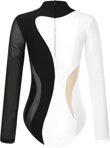Vista 5 de Women's Rhinestone Ballet Gymnastics Dance Leotard Bodysuit Long Sleeve Figure Skating Dance Costume