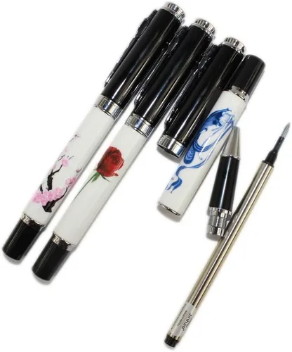 Vista 3 de Gullor 3 Pcs Rollerball Pen 8802 Blanco y Negro, clip plateado, tres patrones