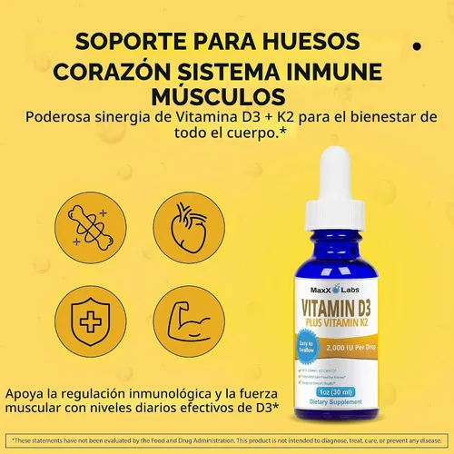Vista 2 de Gotas líquidas de vitamina D3 K2 con K2 MK7-2,000 UI por gota, gotas líquidas de vitamina D K2 para adultos y niños, las mejores gotas de vitamina