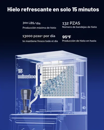 Vista 3 de VEVOR Máquina comercial para hacer hielo, máquina de hacer hielo de 300 libras/24 horas, máquina de hielo con contenedor de almacenamiento de acero