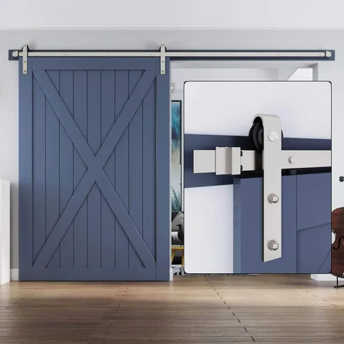 Vista 12 de EaseLife Kit de Rieles de Hardware de 5 Pies para Puerta Corredera de Granero de Níquel Cepillado, Polea J Básica, Trabajo Pesado, Se Desliza Suave
