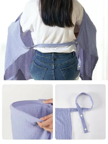 Vista 6 de TILLYOU Funda de lactancia de muselina para lactancia materna, 100% algodón transpirable con cuello de arco para mujer, azul