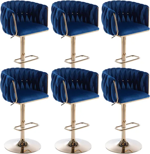Vista 12 de Taburetes de bar giratorios de altura de mostrador, juego de 2 taburetes de bar modernos de terciopelo, sillas de bar tapizadas con respaldo tejido
