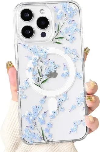 Vista 25 de NITITOP Funda magnética transparente compatible con iPhone 14 Plus/15 Plus, compatible con MagSafe lindas flores, hojas florales para mujeres