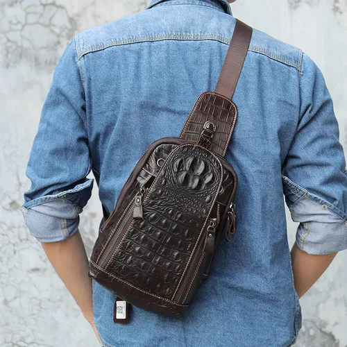 Vista 8 de QAZWSXE Bolso cruzado de cuero para hombre, bolso bandolera de hombro, bolsas casuales para el pecho, para viajes, senderismo, mochilas, 11 - café