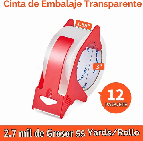 Vista 2 de JARLINK 12 rollos de cinta de embalaje transparente con 2 dispensadores