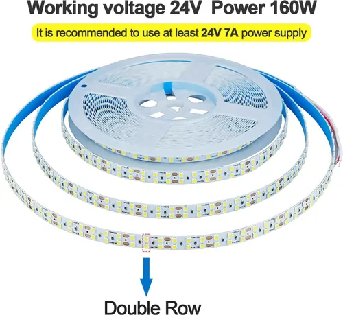Vista 4 de Tira de luz LED de doble fila de 24 V, 32.8 pies, color blanco cálido, 3000 K, 2400 LED, 2835SMD, 160 W, alto brillo, 11000 lm, cinta flexible IP20