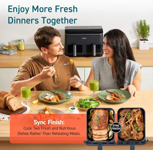 Vista 4 de COSORI Freidora de aire dual de 9 cuartos de galón – 10 en 1, comidas frescas equilibradas para la familia y los niños con canastas dobles