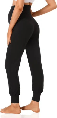 Vista 3 de V VOCNI Pantalones de maternidad para mujer, ropa deportiva de maternidad, pantalones deportivos elásticos sobre el vientre, pantalones de embarazo