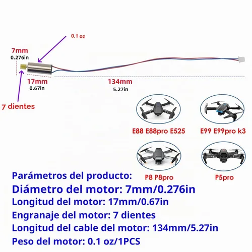 Vista 2 de Motor de 4 piezas para E88 E88PRO E88MAX E525 E99 E99PRO P1 P5PRO K3 S1 P8 RC Drone Motor E88 Quadcopter hacia adelante y hacia atrás piezas