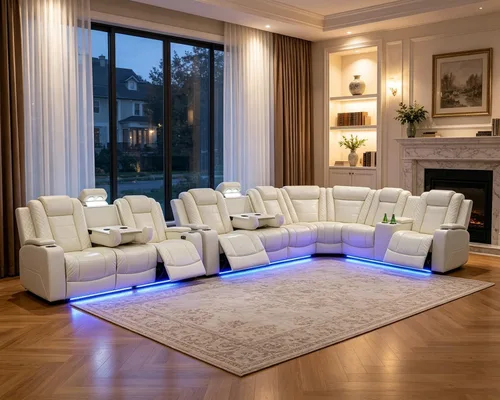 Vista 8 de Juego de sofá modular reclinable eléctrico para sala de estar, sofá modular reclinable de cuero con mesa auxiliar, soporte para tazas, consola
