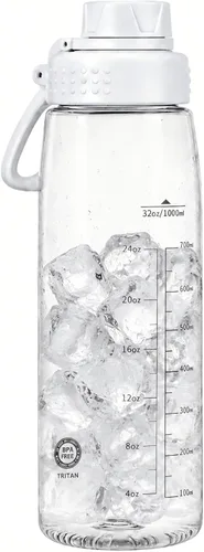 Vista 17 de Botella de agua de 32 oz, botella de agua transparente con tapa con pico y asa de transporte, reutilizable, Tritan, libre de BPA, botella de agua