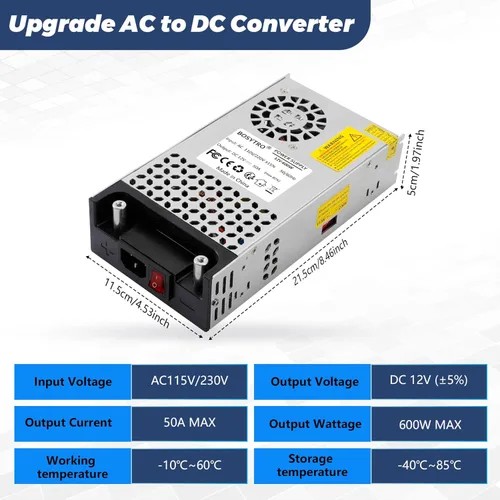 Vista 2 de Convertidor de CA a CC, fuente de alimentación de 12 V CC, 600 W máx. 50 A, SMPS, convertidor de 110 V a 12 V, transformador de fuente
