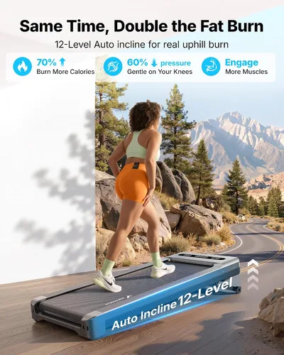Vista 3 de MERACH UltraWalk W60 Walking Pad Treadmill with 12% Auto Incline, Under Desk Walking Pad 400lb Capacity, Max 3.5HP Heavy Duty Walking Pad with