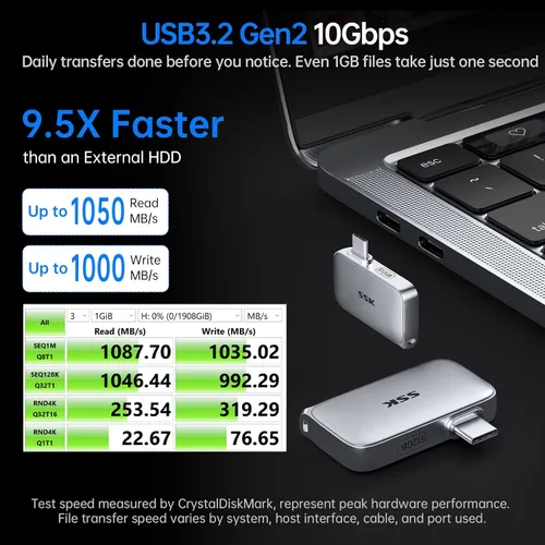 Vista 4 de SSK USBC Drive 512GB Unidad de estado sólido externa portátil SSD hasta