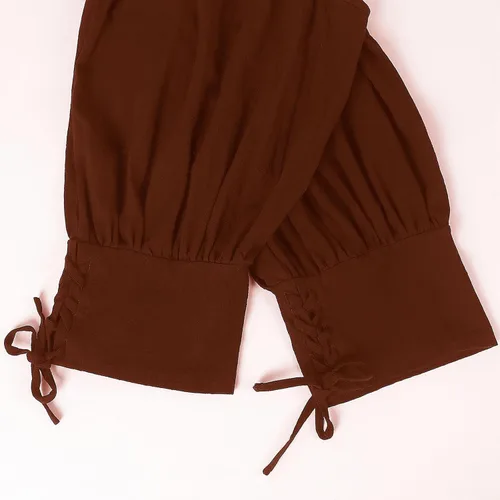 Vista 6 de Pantalones de pirata para hombre, medieval, renacentista, vikingo, con cordones, pantalones de cosplay, pantalones cortos de disfraz de cincha