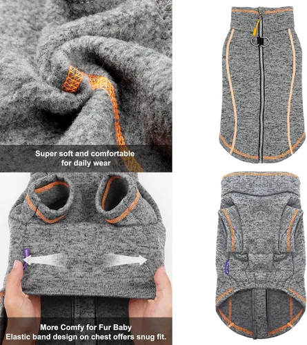 Vista 4 de cyeollo Suéter para perro, chaqueta de vellón, ropa para perro, chaqueta reflectante con cremallera y doble anillo D, abrigo de invierno cálido