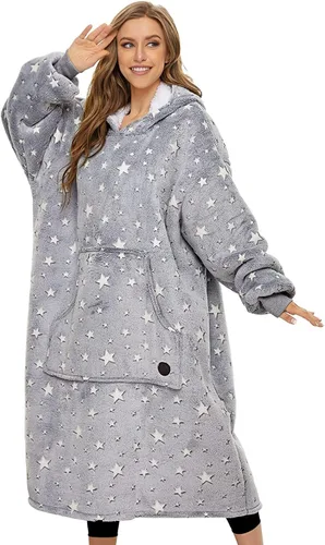 Vista 9 de THREE POODLE - Manta con capucha portátil para mujeres, sudadera con capucha de sherpa de gran tamaño para adultos hombres, mantas con capucha