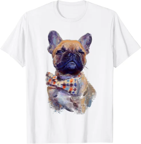 Vista 17 de Camiseta de bulldog francés con estampado realista, artística de bulldog francés, Negro, S
