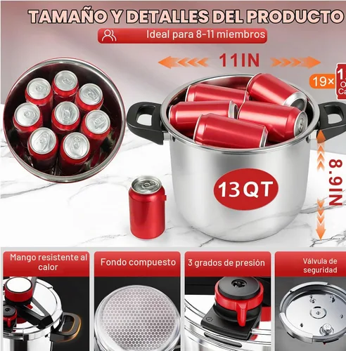 Vista 6 de Olla de presión 3-en-1 de acero inoxidable 304 de 13 cuartos de galón: [A prueba de explosiones] [3 ajustes de PSI], olla a presión con bloqueo