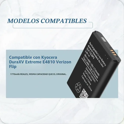 Vista 2 de SCP-73LBPS - Batería de repuesto original de 0 ciclos para Kyocera DuraXV Extreme E4810/Kyocera DuraXE Epic E4830 Verizon Flip Phone