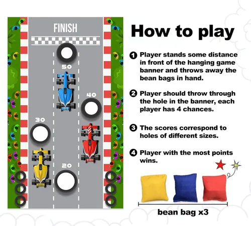 Vista 5 de RaceCar F1 Toss Games Banner telón de fondo de carreras de autos de carreras, bandera de cheque de carreras, decoración temática deportiva