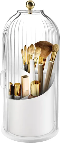 Vista 8 de Organizador Soporte de Brochas de Maquillaje, Soporte de Brochas de Maquillaje Giratorio 360°, Material Resistente al Polvo e Impermeable y con 3