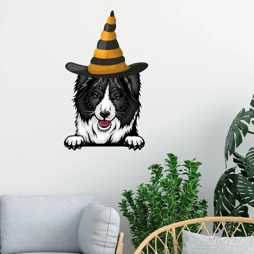Vista 2 de Calcomanías de pared de Halloween, decoración de brujas, Border Collie, calcomanías de feliz Halloween, decoración de pared de Halloween, póster