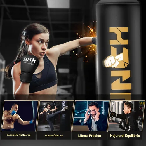 Vista 7 de Bolsa de boxeo pesada con soporte para adultos y adolescentes, bolsa de boxeo inflable independiente con guantes, set de kickboxing y boxeo