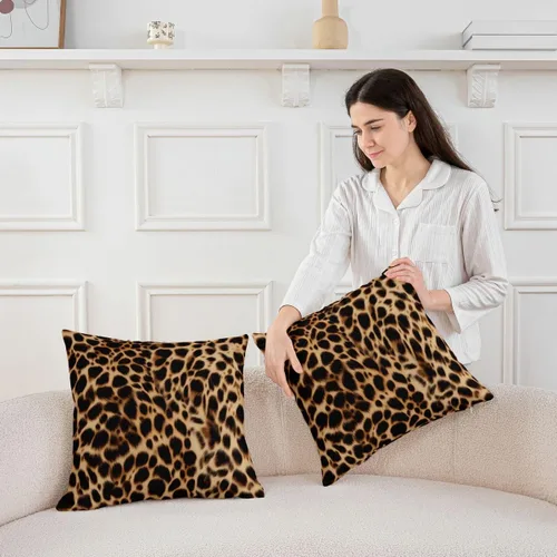 Vista 5 de Feelyou Juego de 2 fundas de almohada de leopardo de 16 x 16 pulgadas, fundas decorativas con estampado de guepardo, decoración del hogar, funda