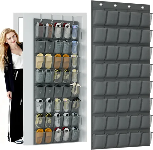 Vista 12 de homyfort Organizador de zapatos sobre la puerta, 24 bolsillos grandes de malla transpirable, estante colgante para zapatos que ahorra espacio