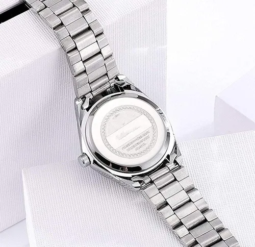 Vista 5 de Reloj analógico de cuarzo para mujer, clásico, plateado, de acero inoxidable, resistente al agua, reloj analógico
