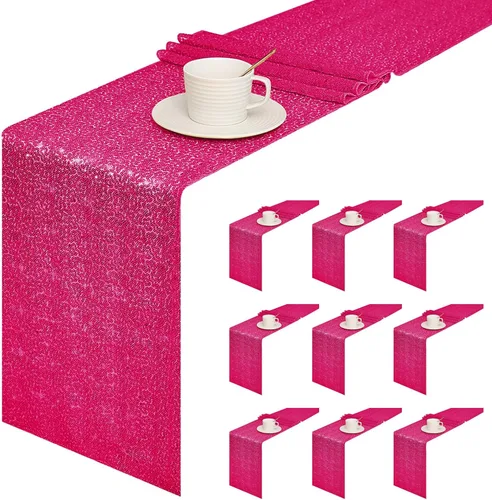 Vista 16 de Sugargirl Paquete de 10 caminos de mesa de lentejuelas de 12 x 72 pulgadas, camino de mesa verde manzana con purpurina para suministros de fiesta