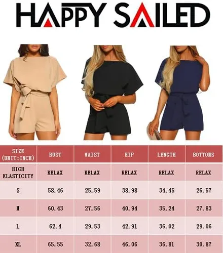 Vista 5 de Happy Sailed Enterizo de verano de manga corta con cinturón para mujer, pantalones cortos de pierna ancha