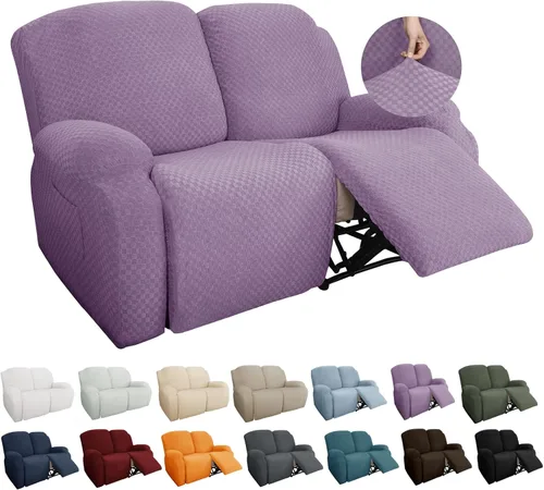 Vista 20 de YEMYHOM Funda elástica de 4 piezas para silla reclinable de jacquard con bolsillo lateral, antideslizante, ajustable, protector de muebles con parte