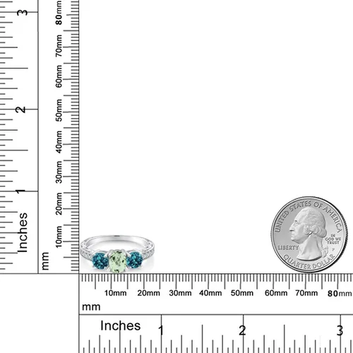 Vista 6 de Anillo de plata de ley 925 de 1,87 quilates con topacio azul ovalado y plata de ley 925 de 3 piedras para mujer