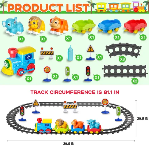 Vista 9 de Juego de tren para niños pequeños con vapor, música y luces - Juguete de tren eléctrico para niños con accesorios de vías, incluye 3 vagones