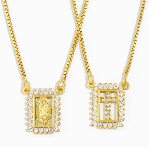 Vista 5 de Joyería de moda - Collar con dije de hip hop turco, collares de arco iris virgen María para mujer, collar de cadenas de oro, joyería católica