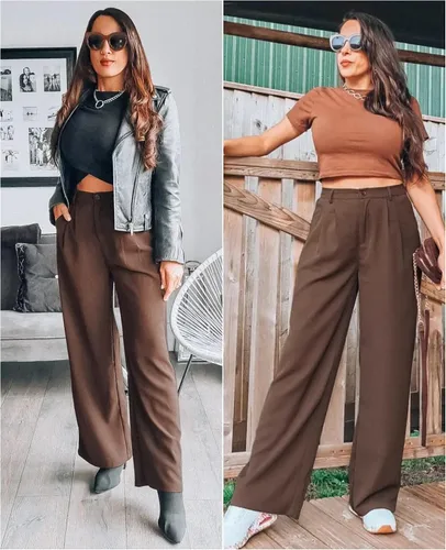 Vista 3 de GRAPENT Pantalones de pierna ancha para mujer, pantalones de vestir holgados de tiro alto para oficina, trabajo, negocios o uso informal